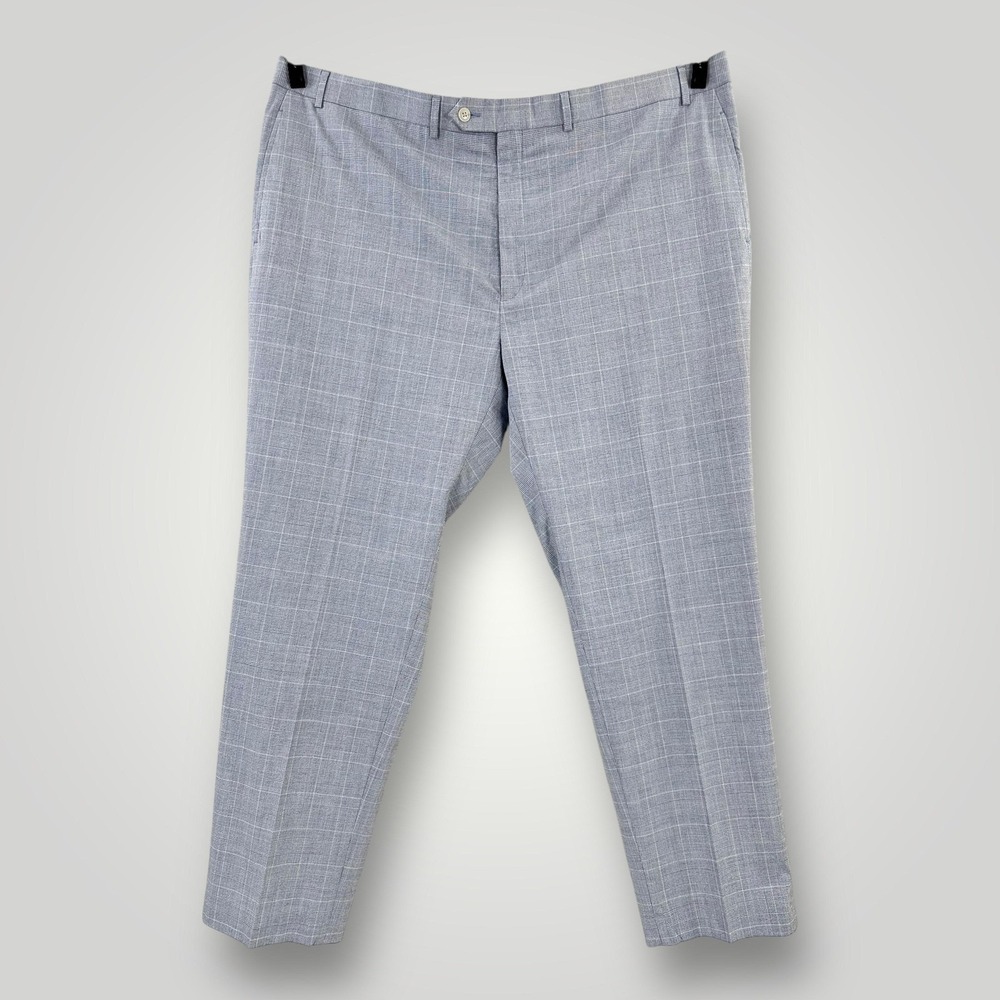 NEW Michael Kors Pants Mens 46x32‎ Blue Plaid Marvin Dress Stretch Flat Front